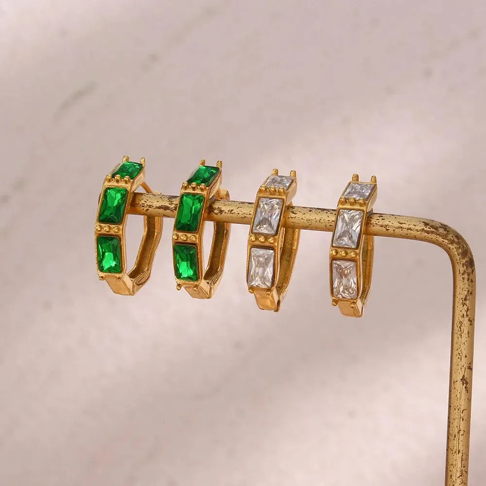 Gold Huggie Earrings with Cubic Zirconia - Geometric Women's Hoop Earrings