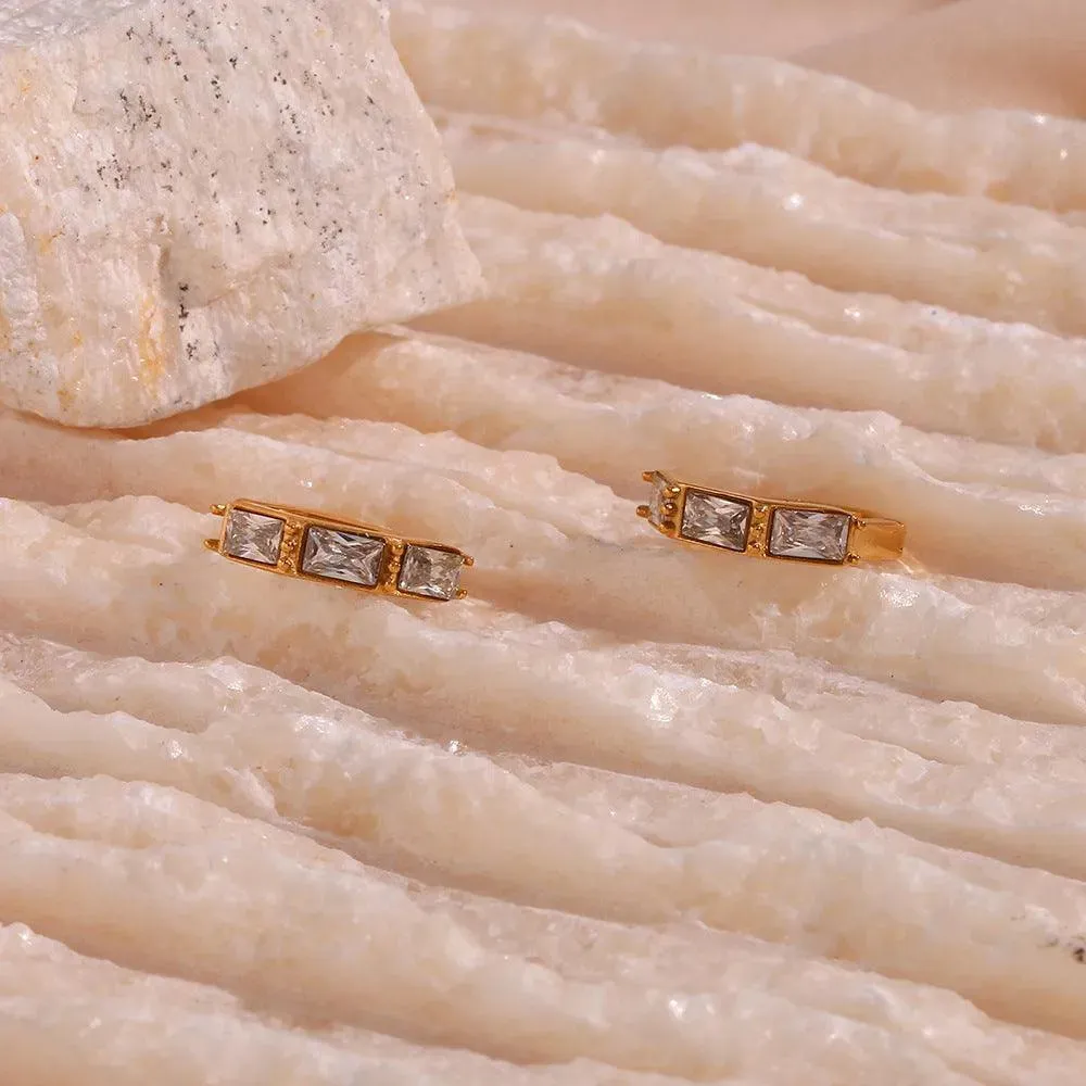 Gold Huggie Earrings with Cubic Zirconia - Geometric Women's Hoop Earrings