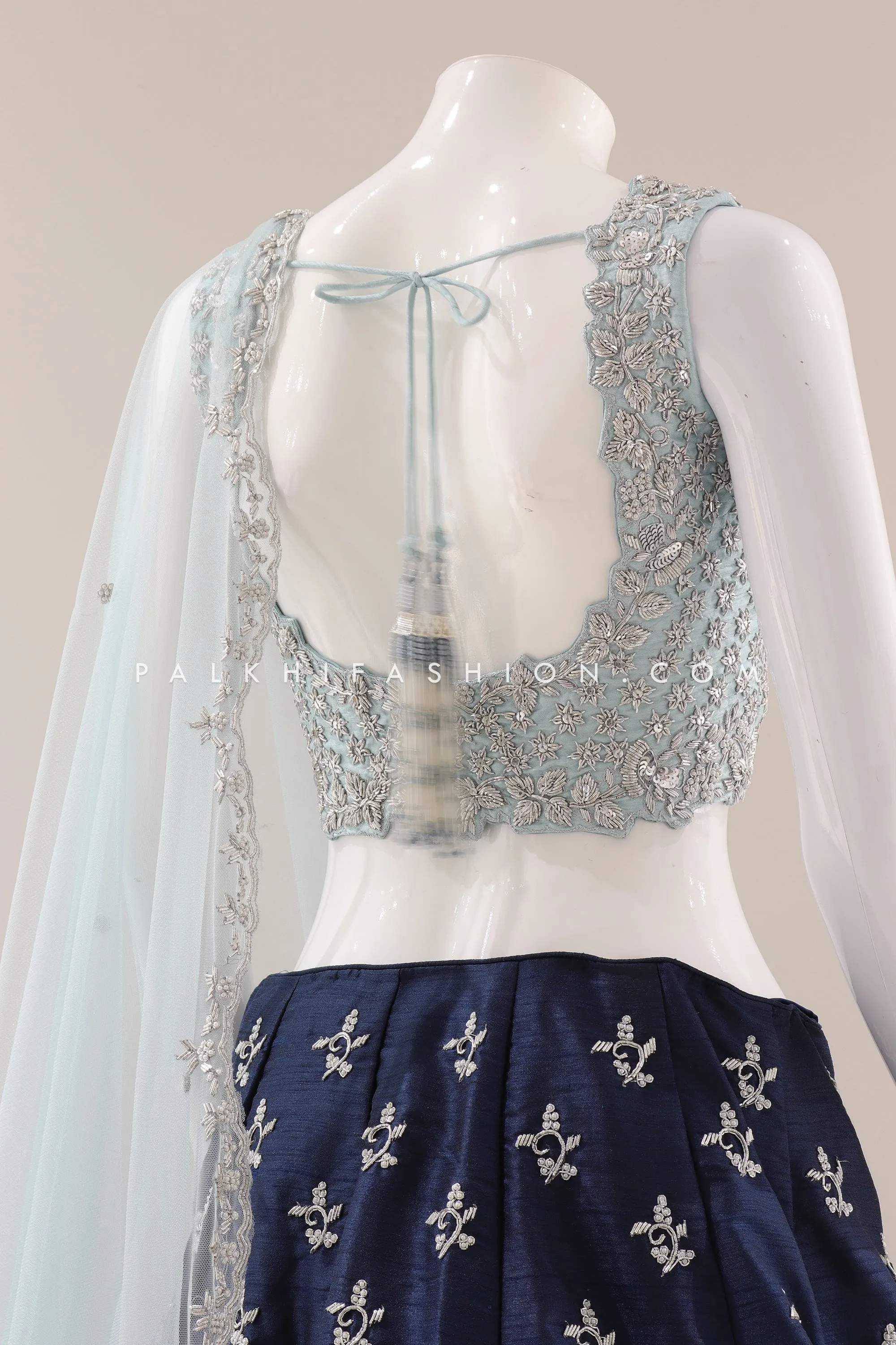 Handcrafted Elegance: Navy Blue Pure Silk Lehenga Choli