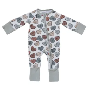 Mebie Baby - Ribbed Bamboo Zip Romper in Muted Conversation Hearts