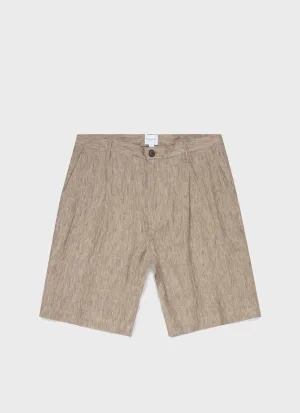 Men's Pleated Linen Short in Dark Stone
