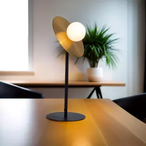 Mia Disc Orb Table Lamp - Black Base with Brass Bulb Holder, 540mm High, PL0150