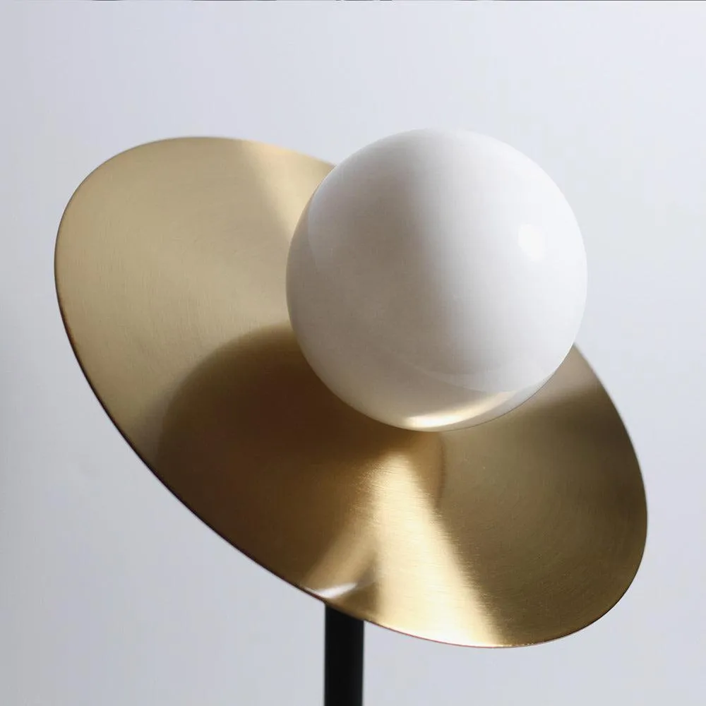 Mia Disc Orb Table Lamp - Black Base with Brass Bulb Holder, 540mm High, PL0150
