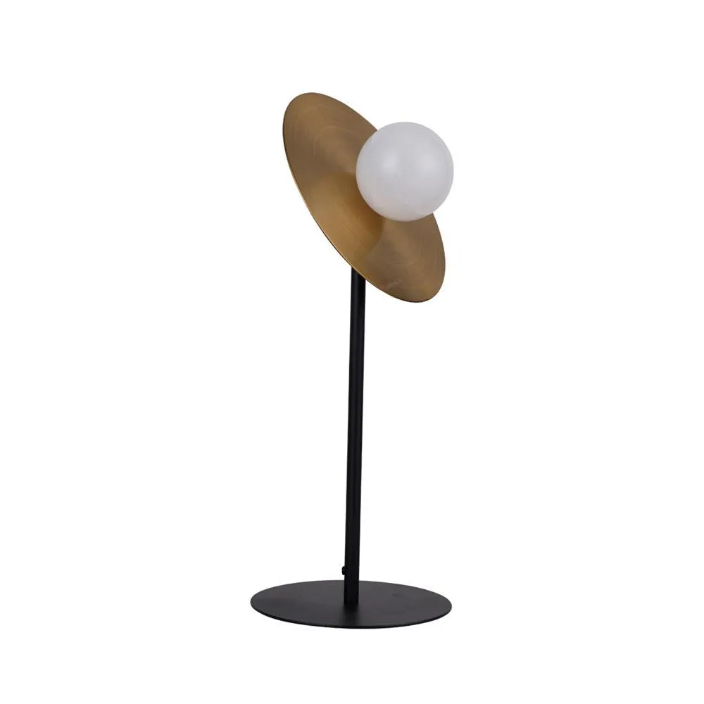 Mia Disc Orb Table Lamp - Black Base with Brass Bulb Holder, 540mm High, PL0150
