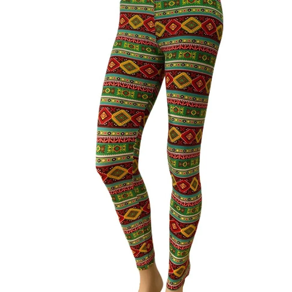 Mid Rise Tribal Print Ankle Leggings