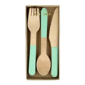 Mint Green Wooden Cutlery Set, 24 Count