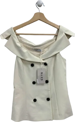 NA-KD White Off Shoulder Button Detail Vest EU 36 UK 8
