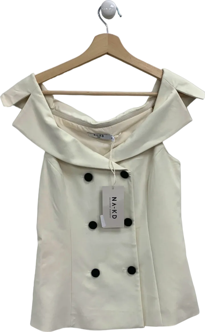 NA-KD White Off Shoulder Button Detail Vest EU 36 UK 8
