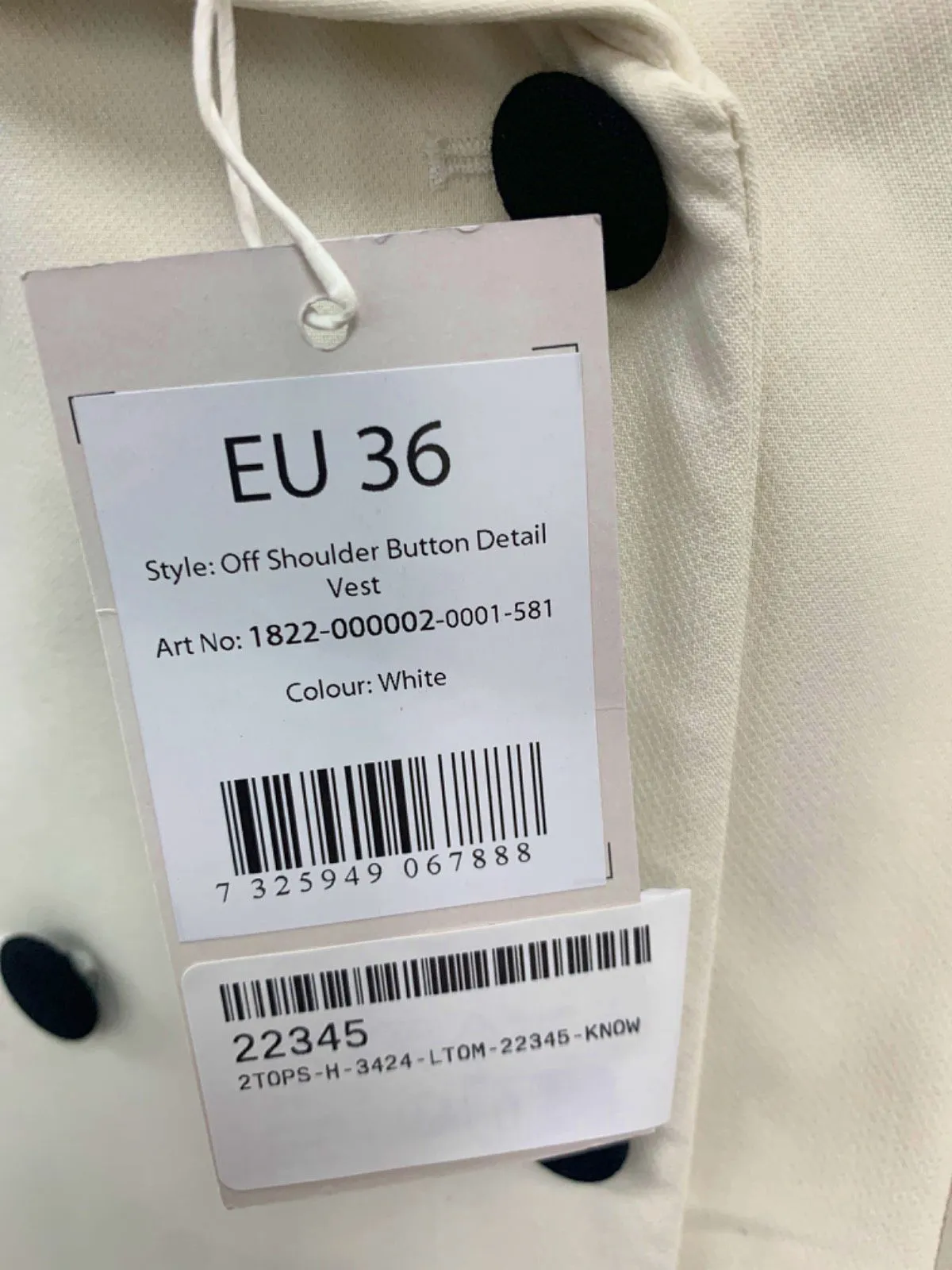 NA-KD White Off Shoulder Button Detail Vest EU 36 UK 8
