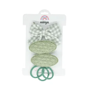 Olive You Set of bow barrette, Hair clips and Rubber bands- Olive  (3-9 Years)