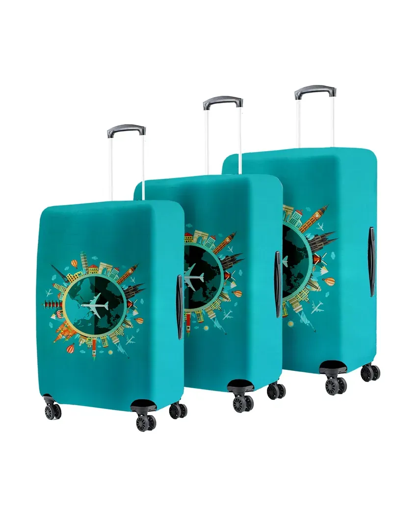 ONLY LUGGAGE COVER | Teal Polyester Stretchable Printed Protective Luggage Bag Cover