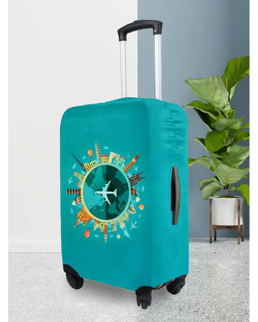 ONLY LUGGAGE COVER | Teal Polyester Stretchable Printed Protective Luggage Bag Cover