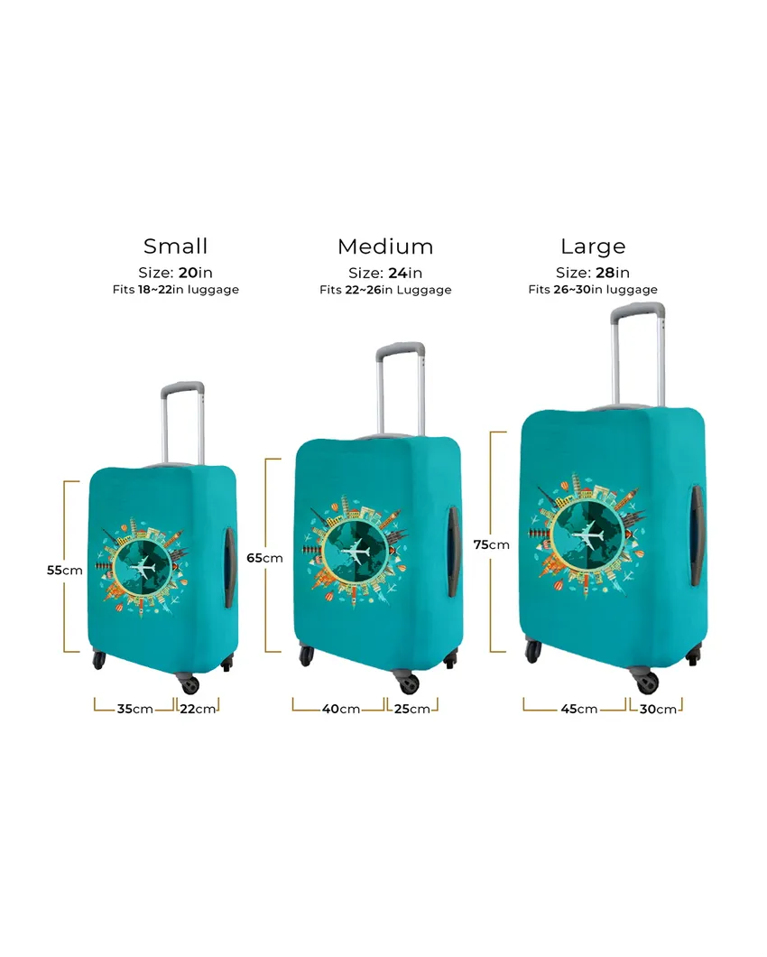 ONLY LUGGAGE COVER | Teal Polyester Stretchable Printed Protective Luggage Bag Cover