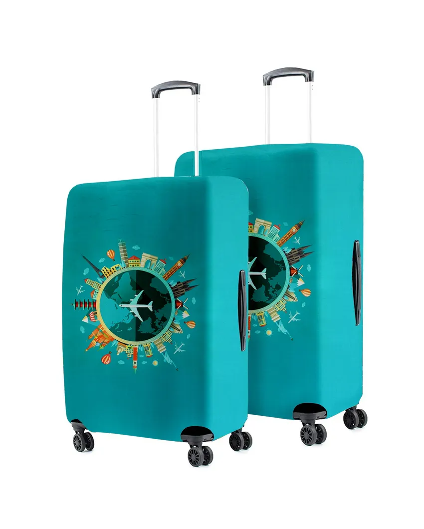 ONLY LUGGAGE COVER | Teal Polyester Stretchable Printed Protective Luggage Bag Cover