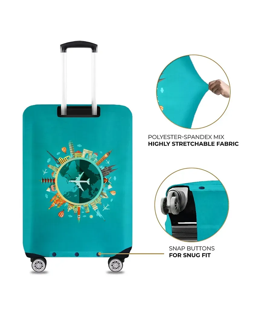 ONLY LUGGAGE COVER | Teal Polyester Stretchable Printed Protective Luggage Bag Cover