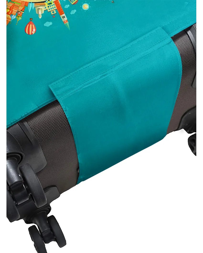ONLY LUGGAGE COVER | Teal Polyester Stretchable Printed Protective Luggage Bag Cover