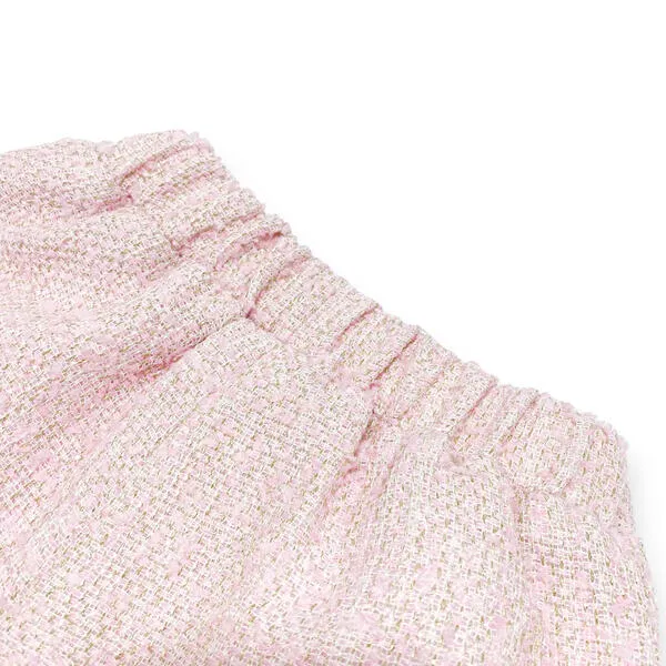 Organza Trim Tweed Shorts - Pink