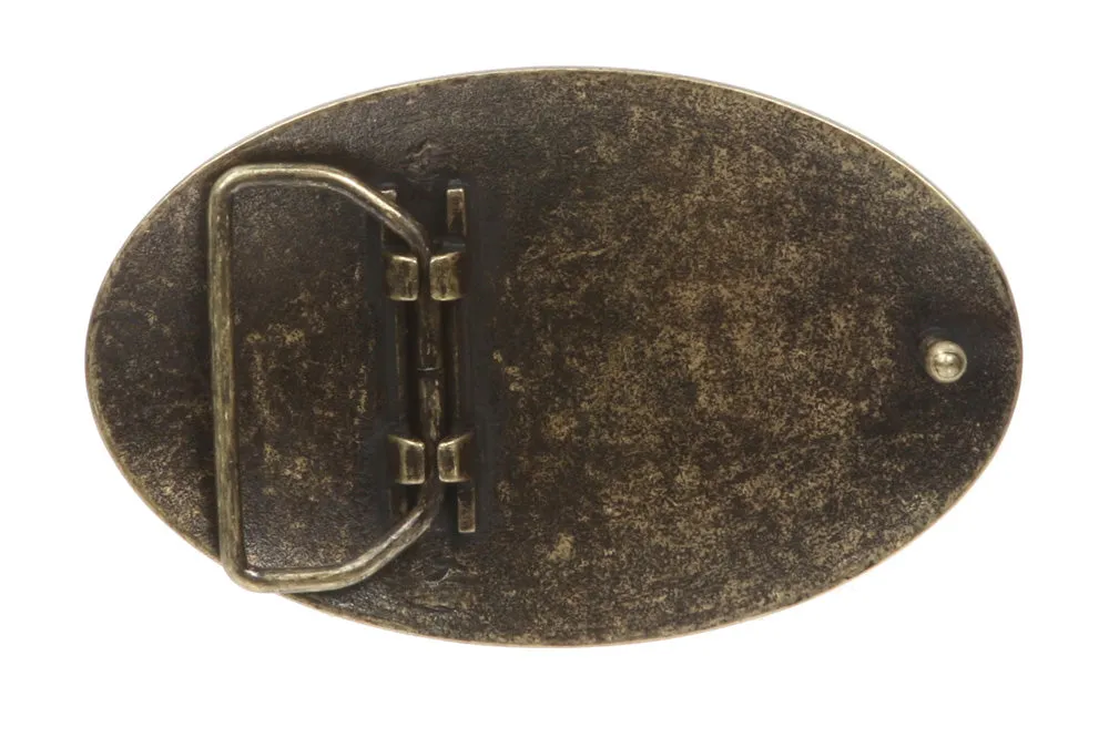 Oval Flower Tree Engraving Brass Belt Buckle