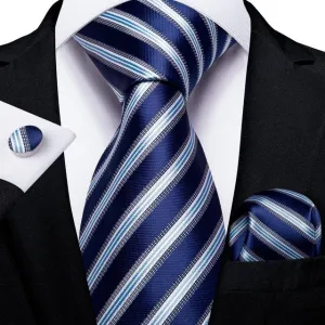 Premium Blue and White Tie, Pocket Square and Cufflinks