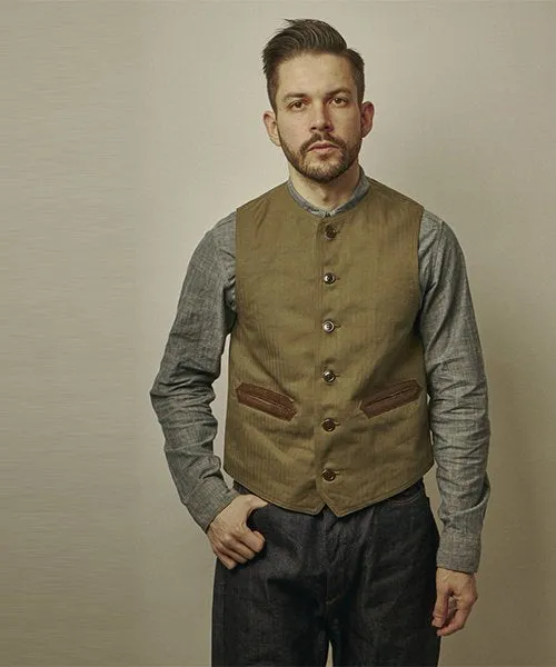 Ragtime Cotton Herringbone Civilian Deck Vest in Army Green