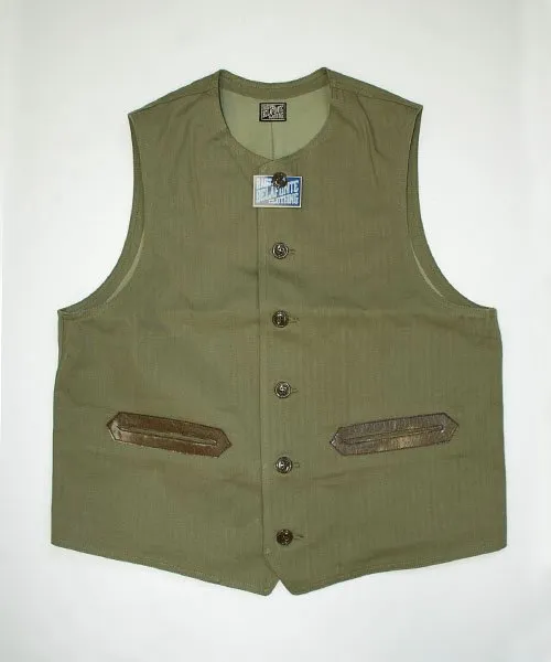 Ragtime Cotton Herringbone Civilian Deck Vest in Army Green