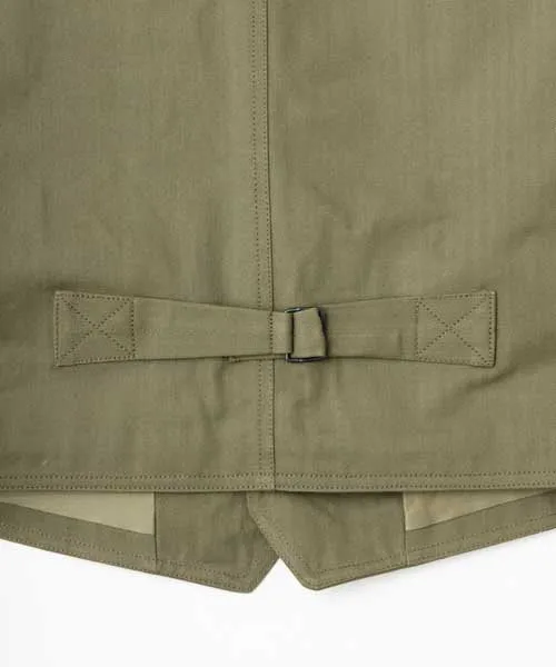 Ragtime Cotton Herringbone Civilian Deck Vest in Army Green