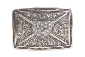 Rectangular Rhinestone Heart & Flower Engraving Belt Buckle