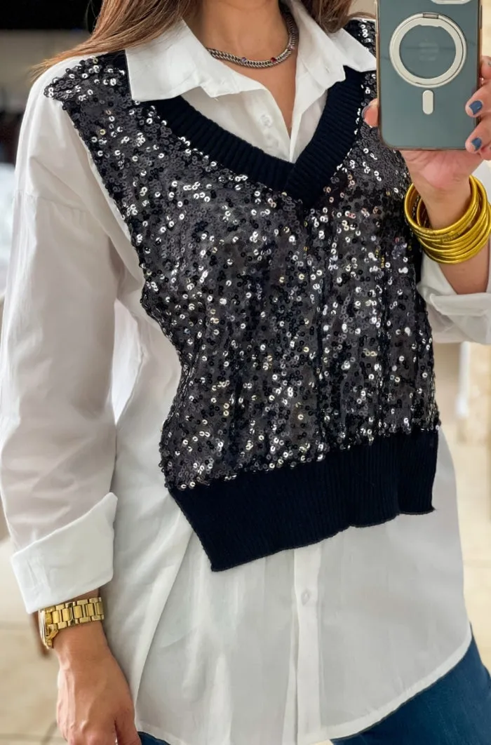 Sequins Vest Shirt - ONE SIZE
