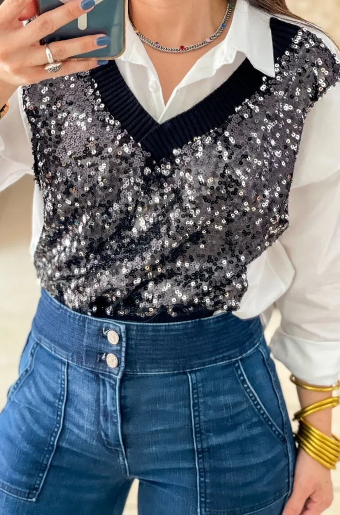 Sequins Vest Shirt - ONE SIZE