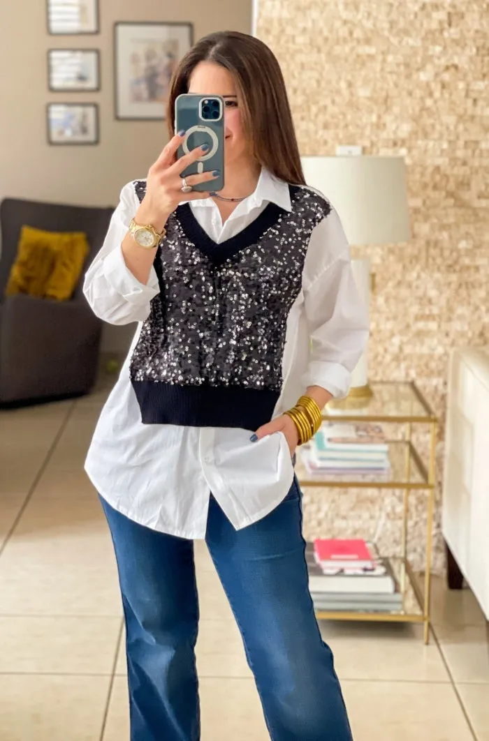 Sequins Vest Shirt - ONE SIZE