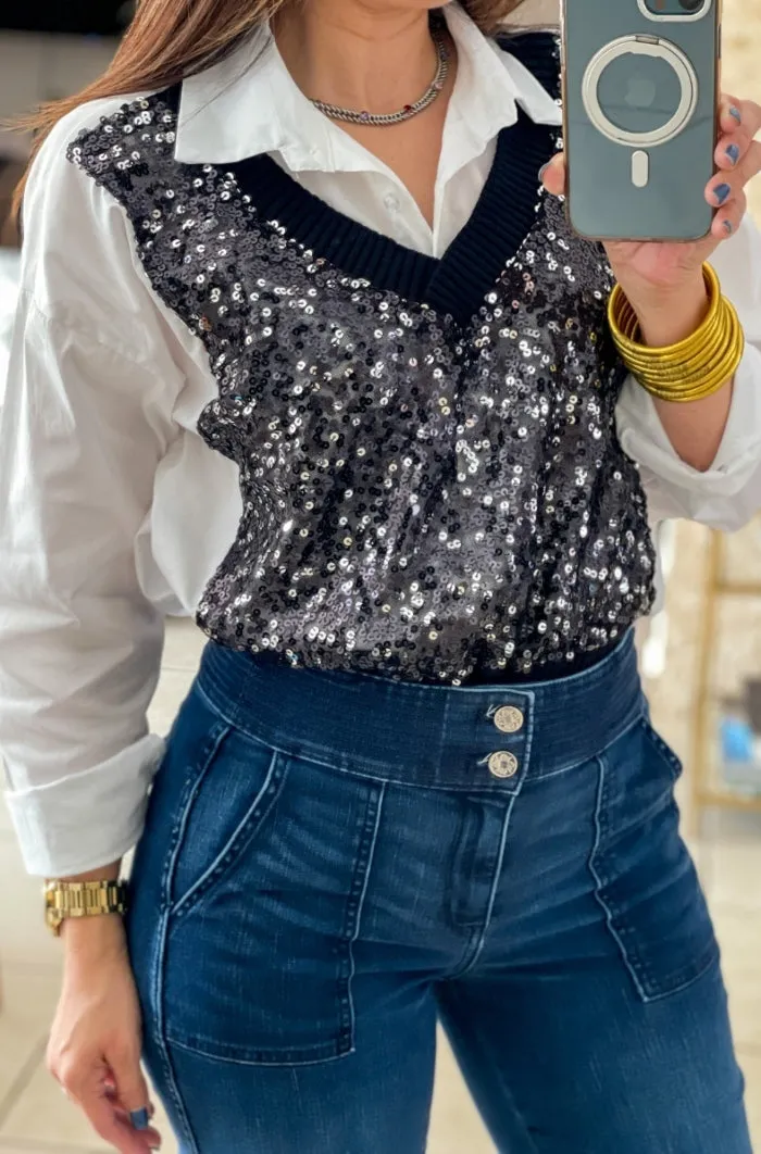 Sequins Vest Shirt - ONE SIZE