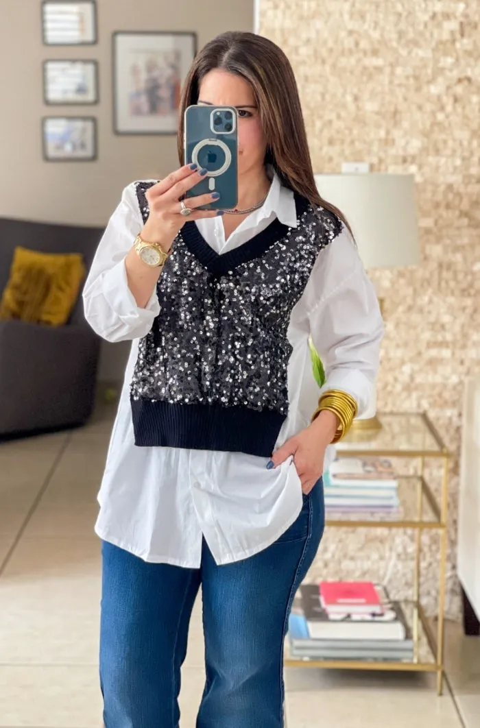 Sequins Vest Shirt - ONE SIZE