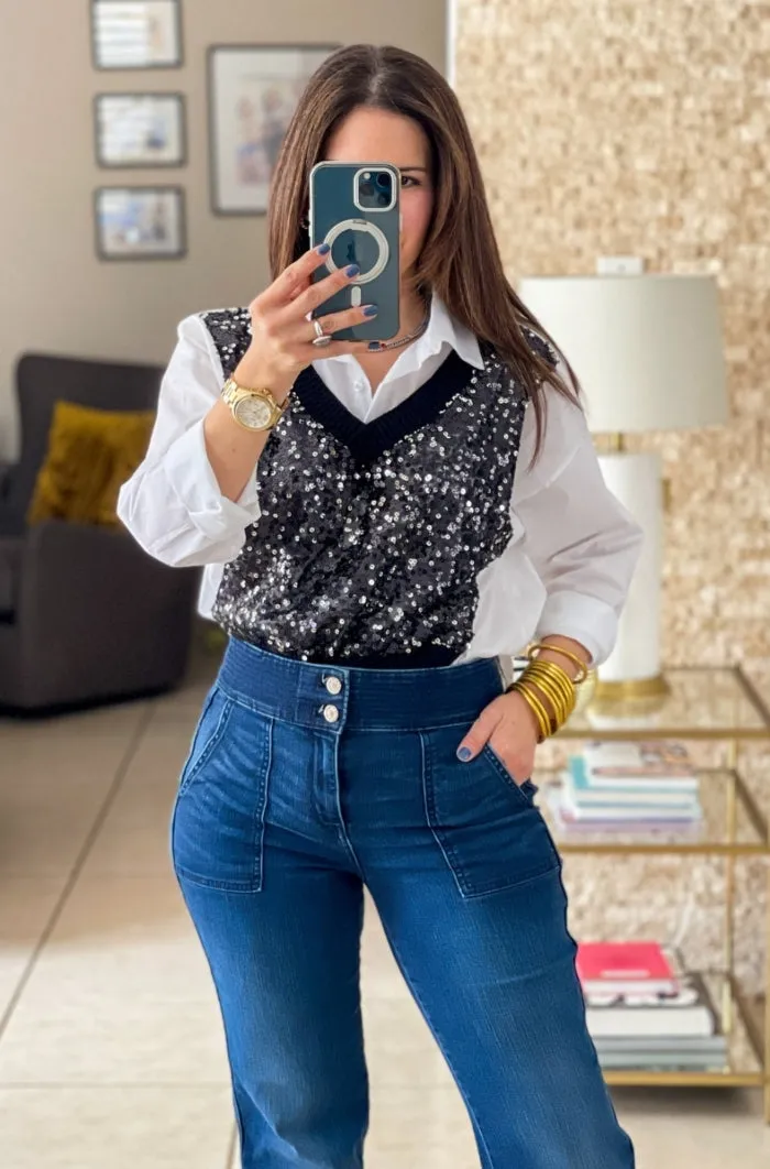 Sequins Vest Shirt - ONE SIZE