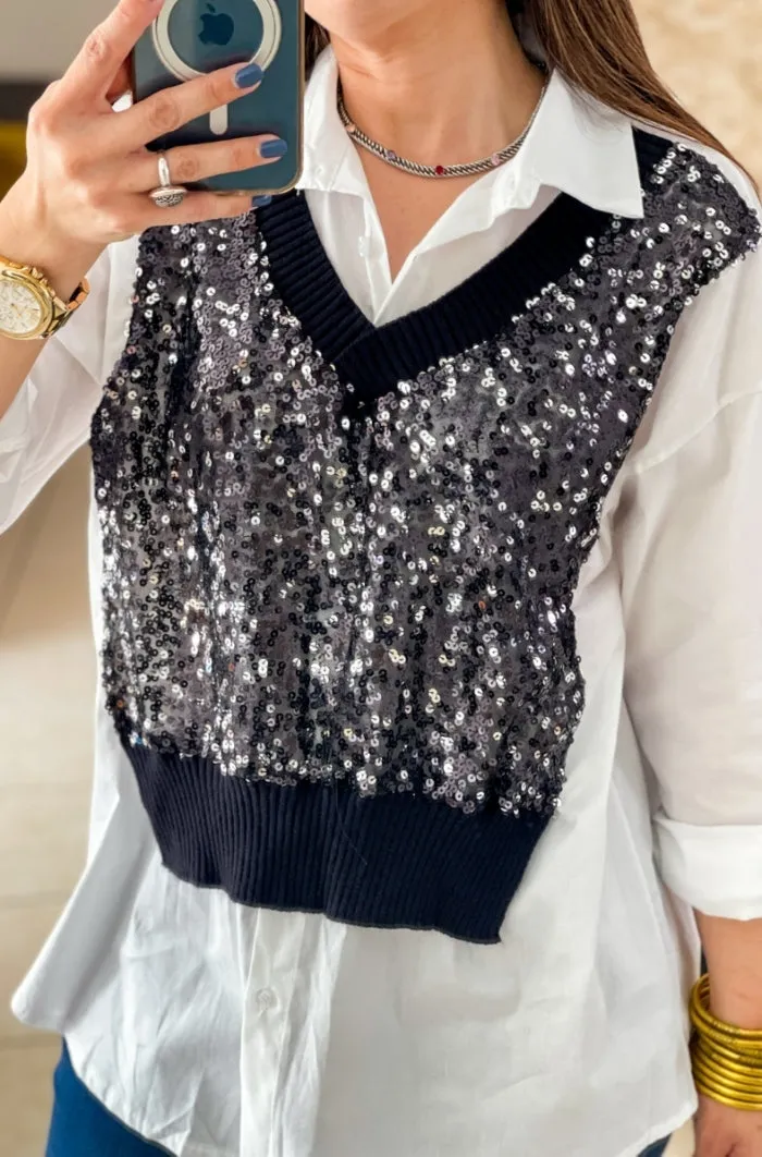 Sequins Vest Shirt - ONE SIZE
