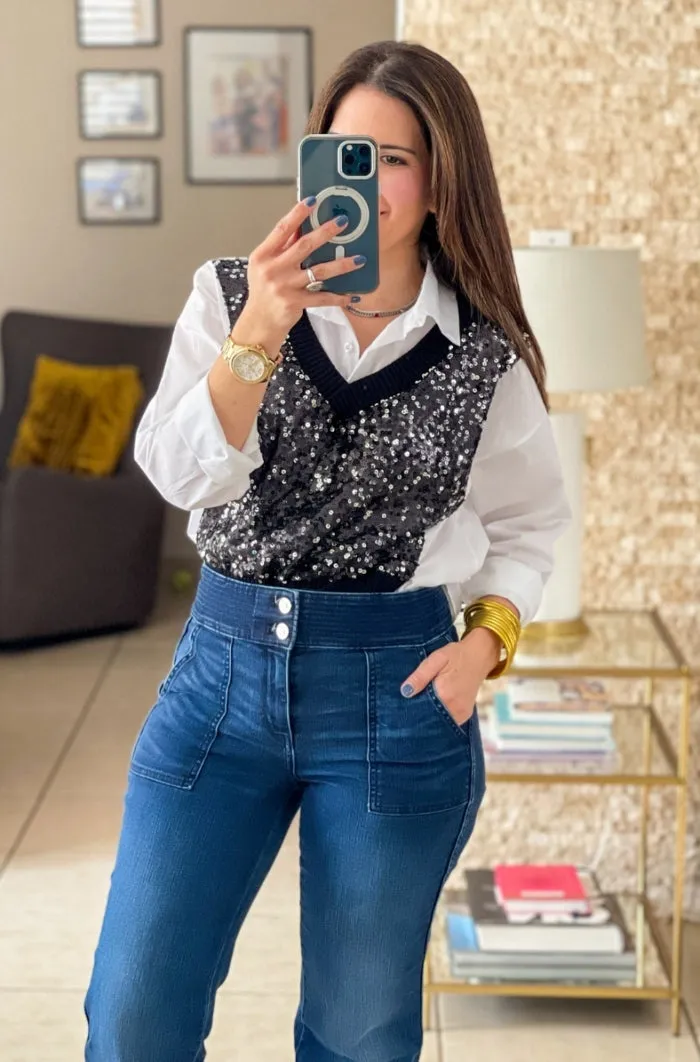 Sequins Vest Shirt - ONE SIZE