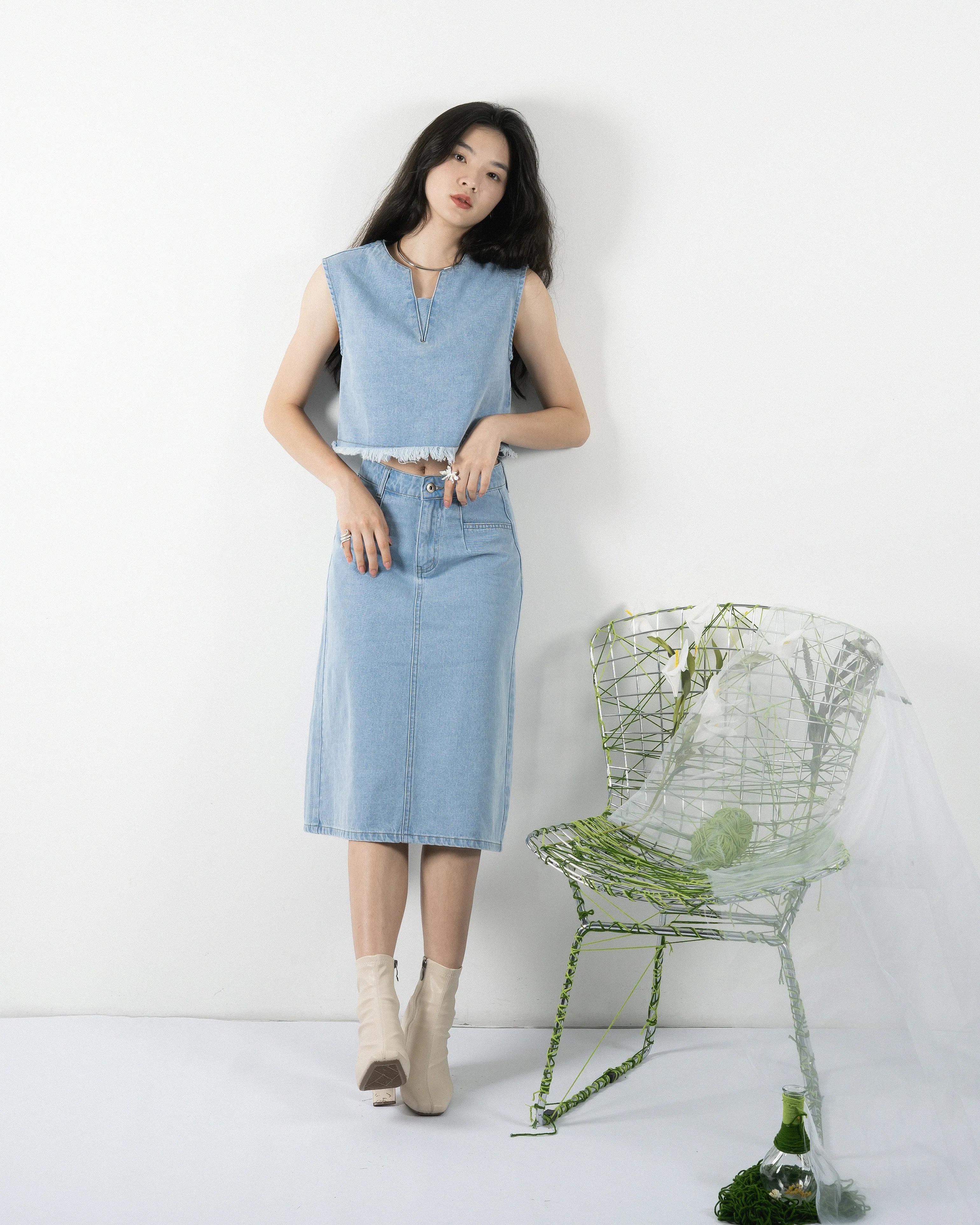 Straight Cut Denim Skirt (Denim)