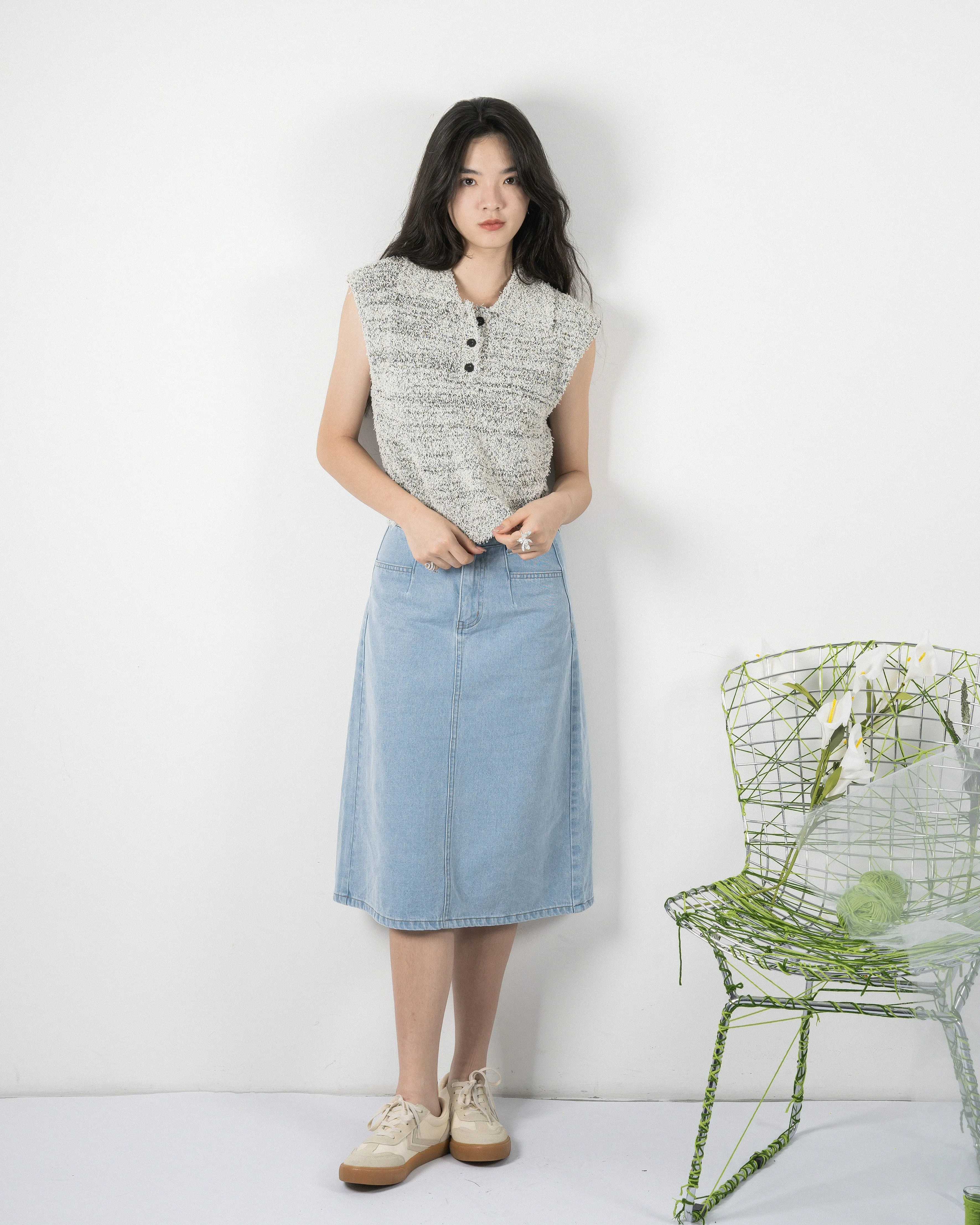 Straight Cut Denim Skirt (Denim)