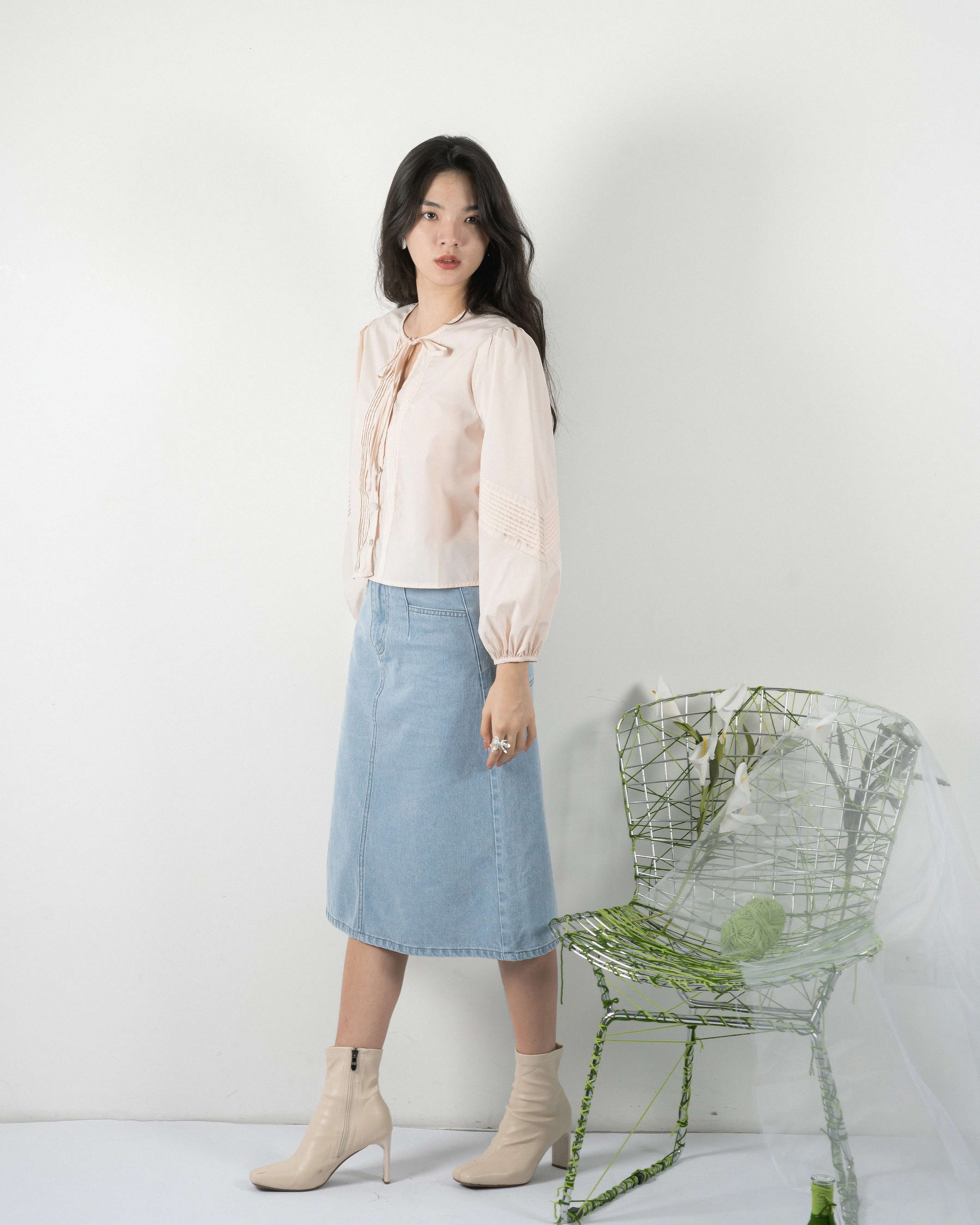 Straight Cut Denim Skirt (Denim)