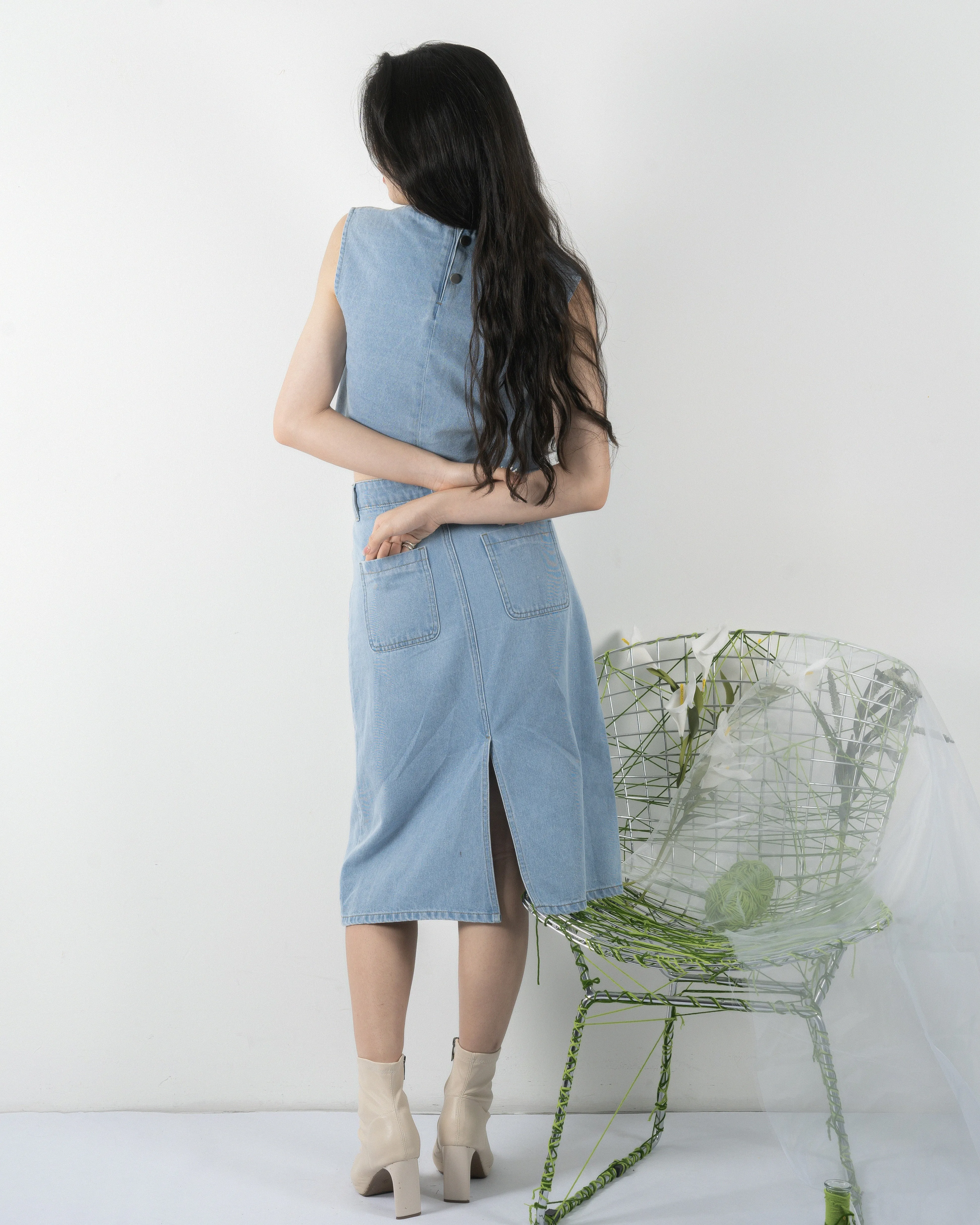 Straight Cut Denim Skirt (Denim)
