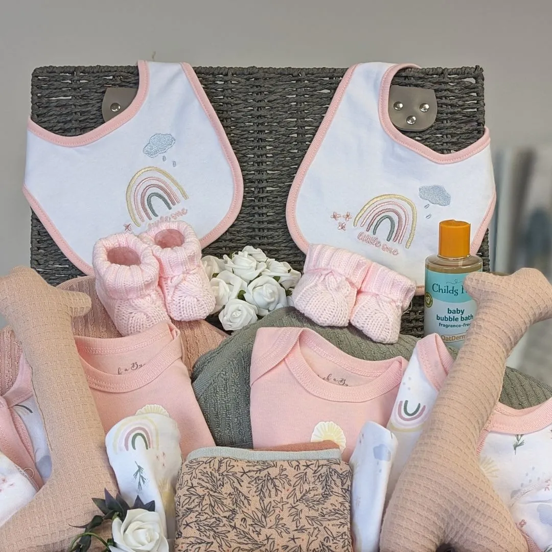 Twins Basket - Baby Girls Gifts - Organic Cocoon Blush