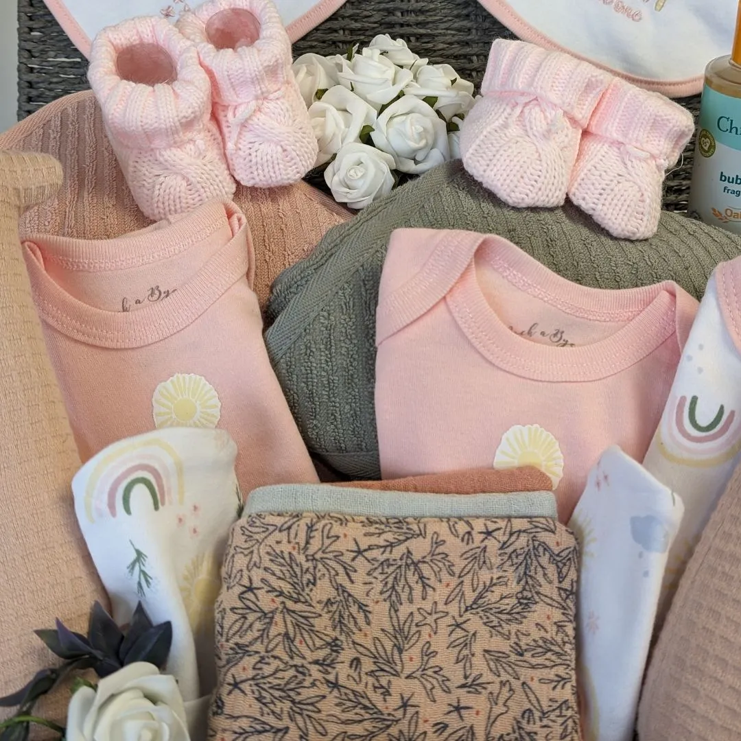 Twins Basket - Baby Girls Gifts - Organic Cocoon Blush