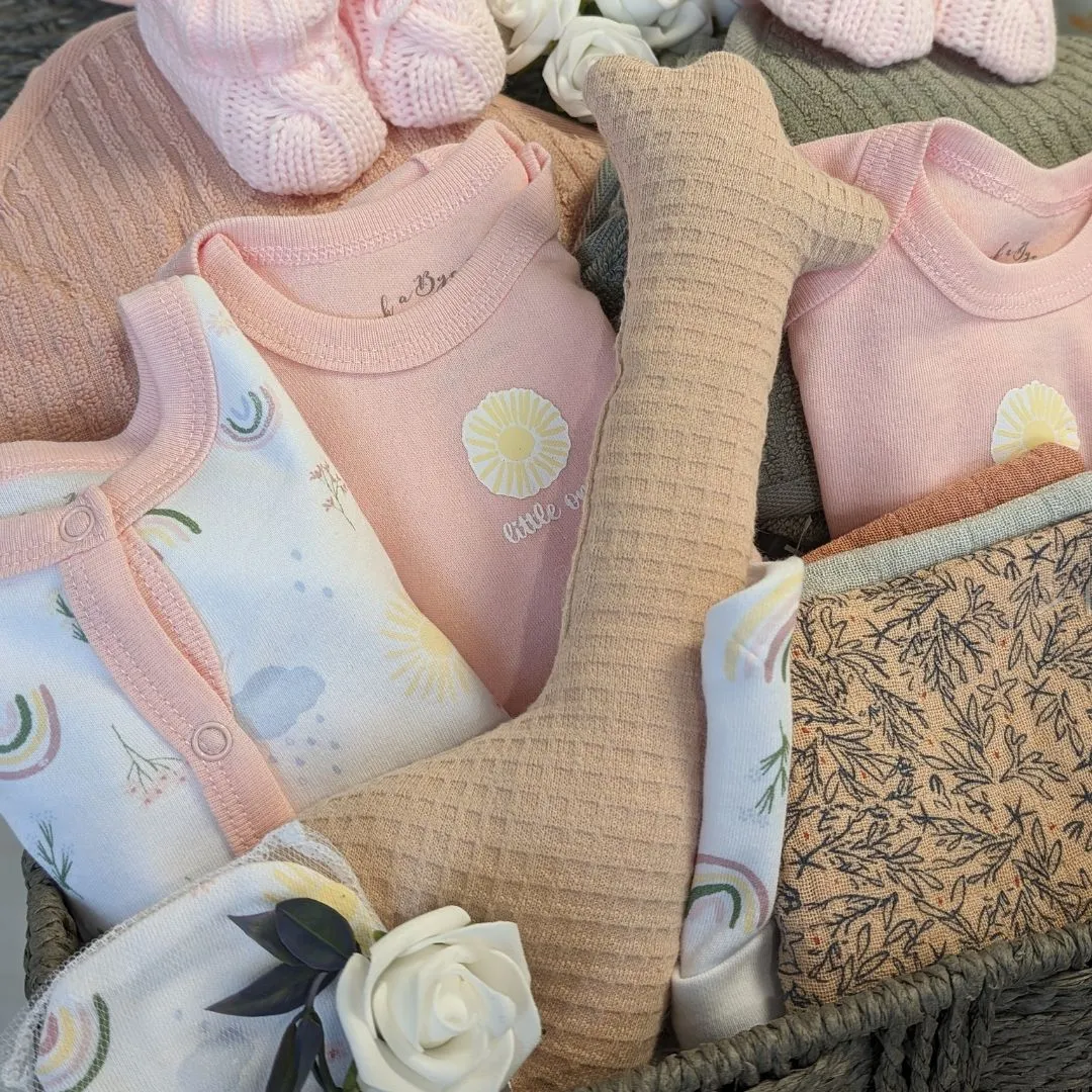 Twins Basket - Baby Girls Gifts - Organic Cocoon Blush