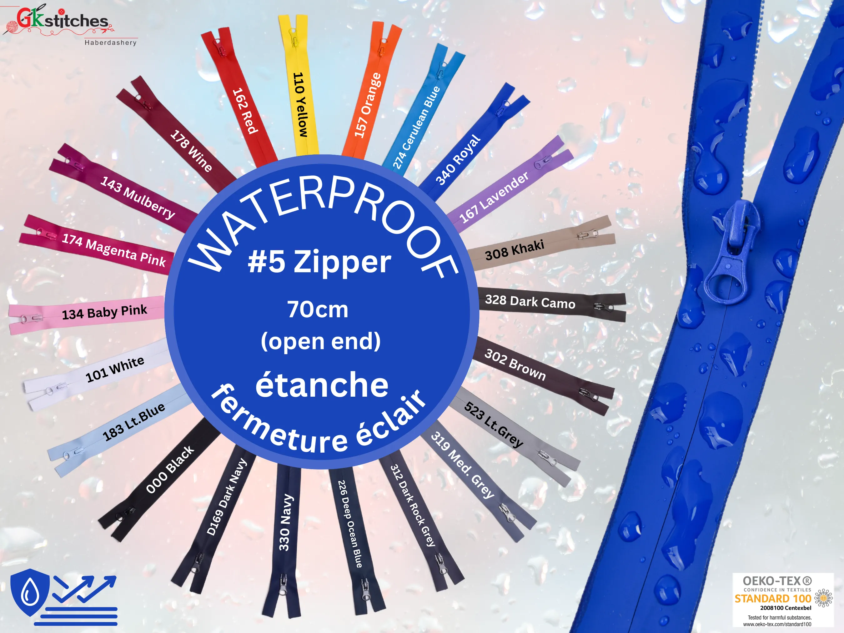Waterproof Zippers Open End 70 CM