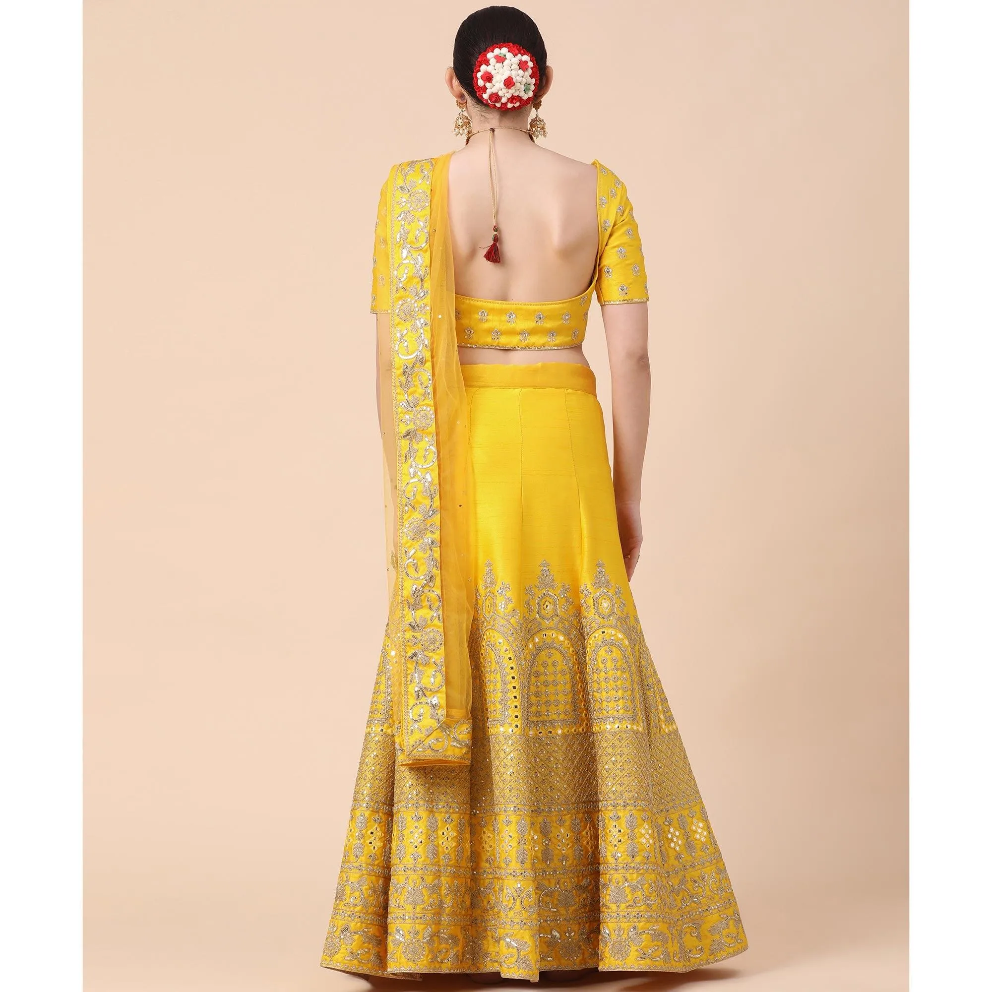 Yellow Party Wear Sequins Embroidered Silk Lehenga Choli