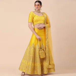 Yellow Party Wear Sequins Embroidered Silk Lehenga Choli